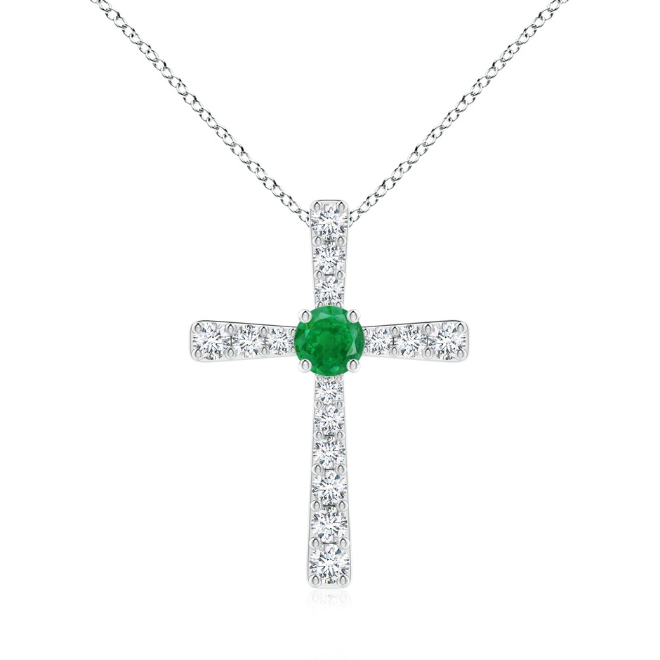 6mm AA Emerald and Diamond Cross Pendant in P950 Platinum 