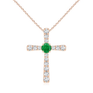 6mm AA Emerald and Diamond Cross Pendant in Rose Gold