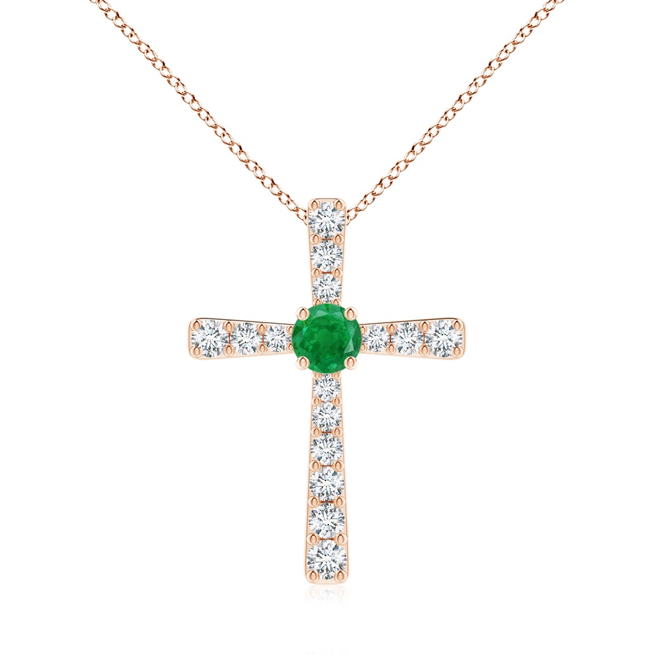 6mm AA Emerald and Diamond Cross Pendant in Rose Gold 