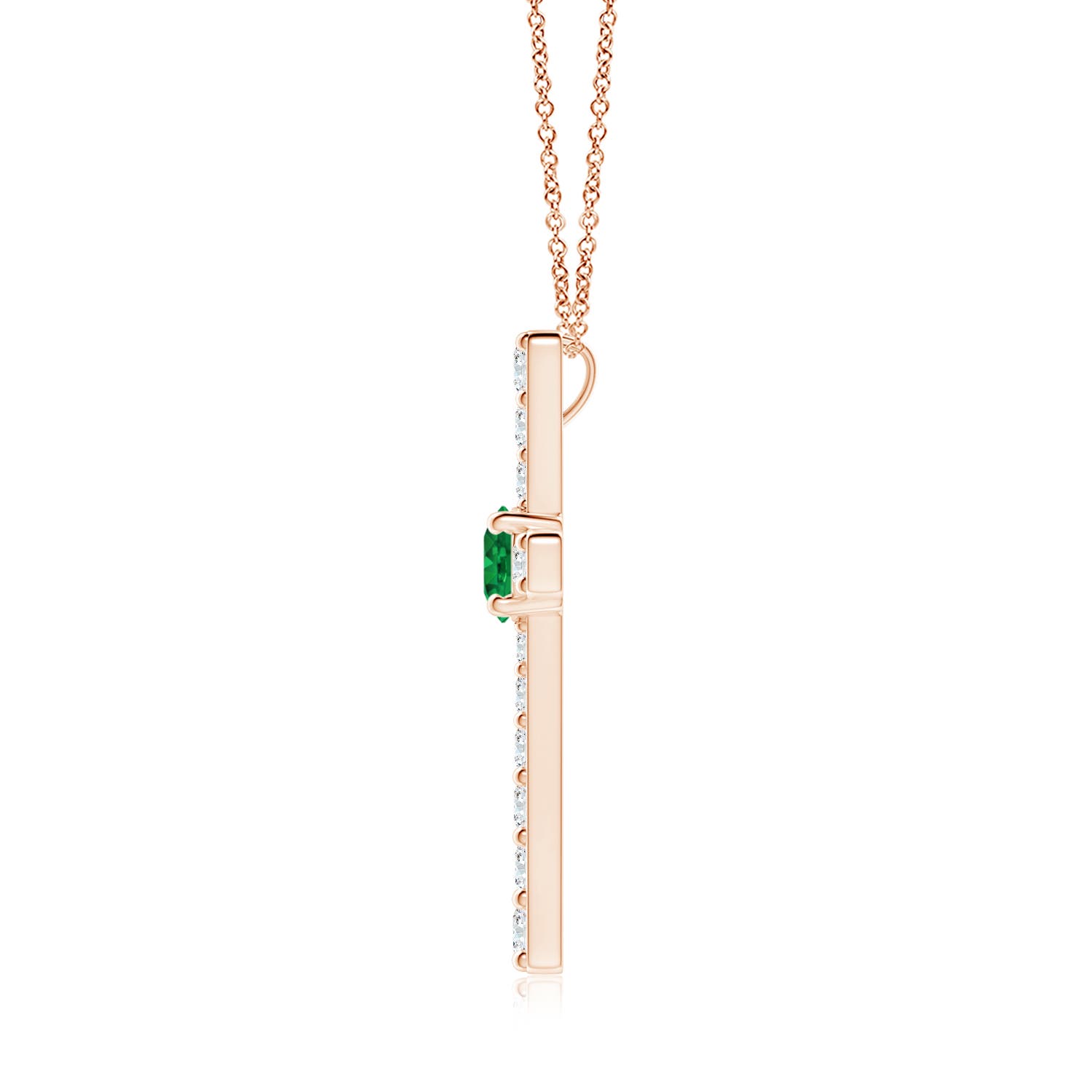 6mm AAA Emerald and Diamond Cross Pendant in 18K Rose Gold
