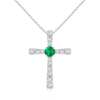 6mm AAA Emerald and Diamond Cross Pendant in P950 Platinum