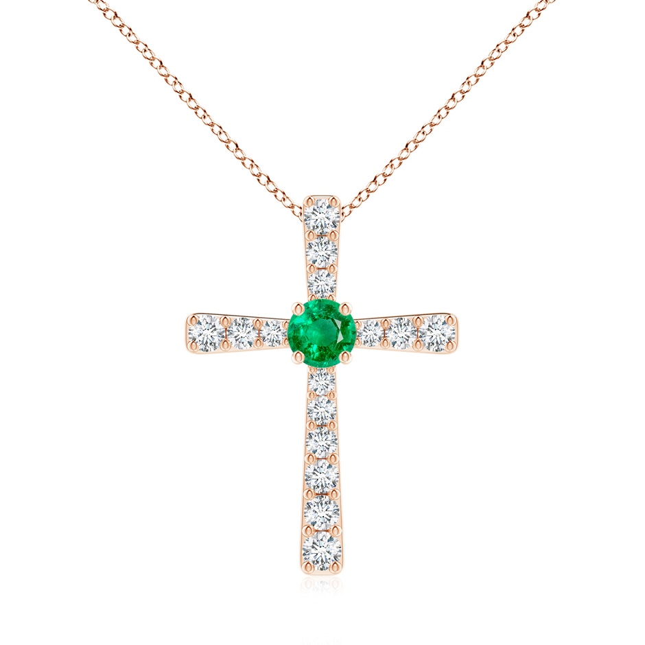 6mm AAA Emerald and Diamond Cross Pendant in Rose Gold 