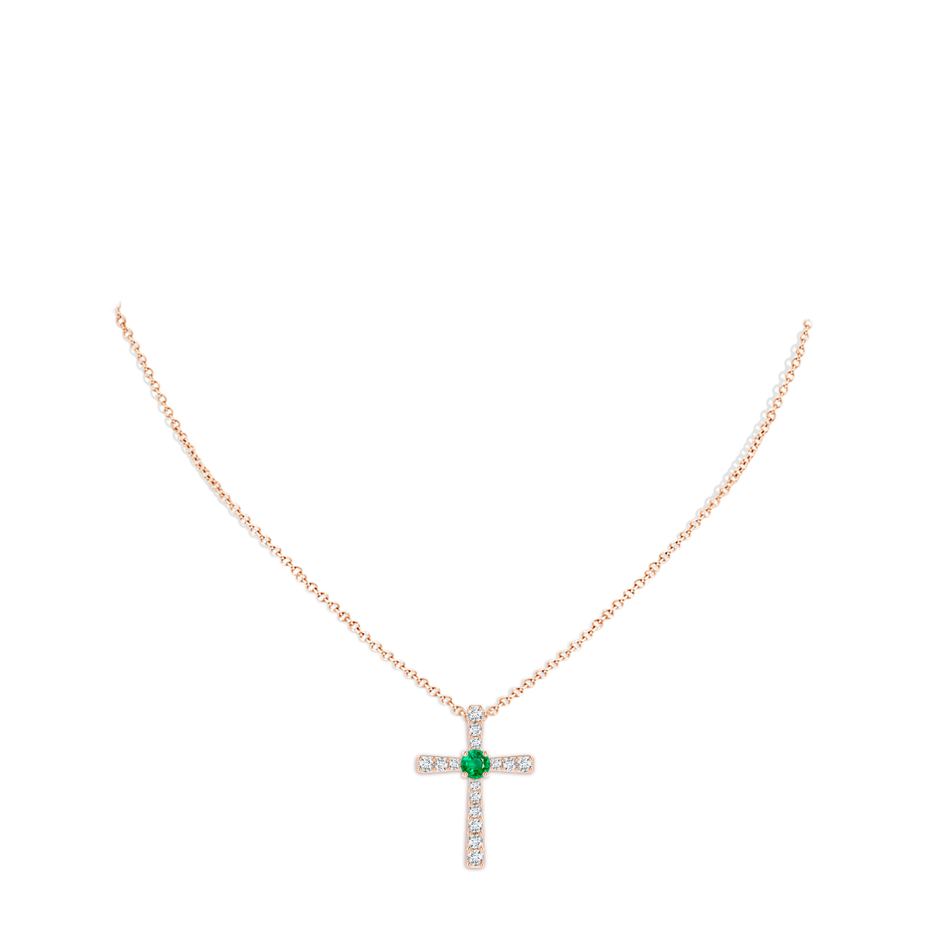 6mm AAA Emerald and Diamond Cross Pendant in Rose Gold pen
