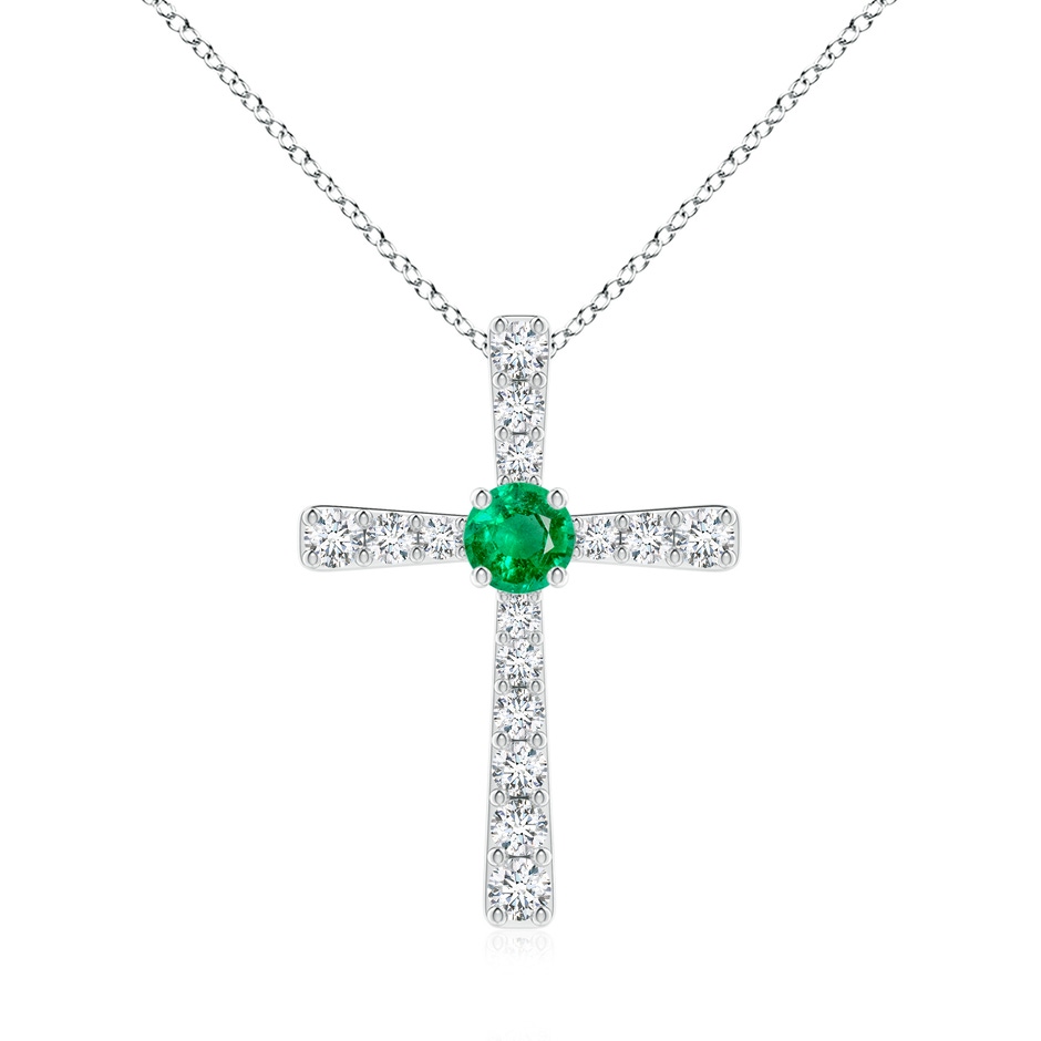 6mm AAA Emerald and Diamond Cross Pendant in White Gold 