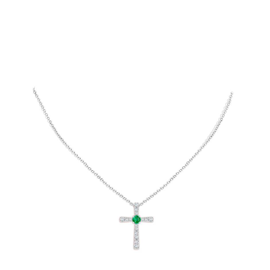 6mm AAA Emerald and Diamond Cross Pendant in White Gold pen