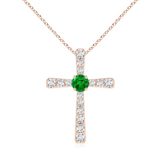 6mm AAAA Emerald and Diamond Cross Pendant in 18K Rose Gold