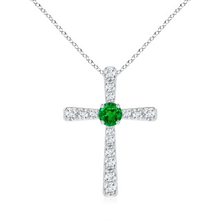 6mm AAAA Emerald and Diamond Cross Pendant in P950 Platinum