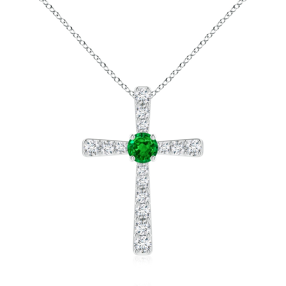 6mm AAAA Emerald and Diamond Cross Pendant in P950 Platinum 