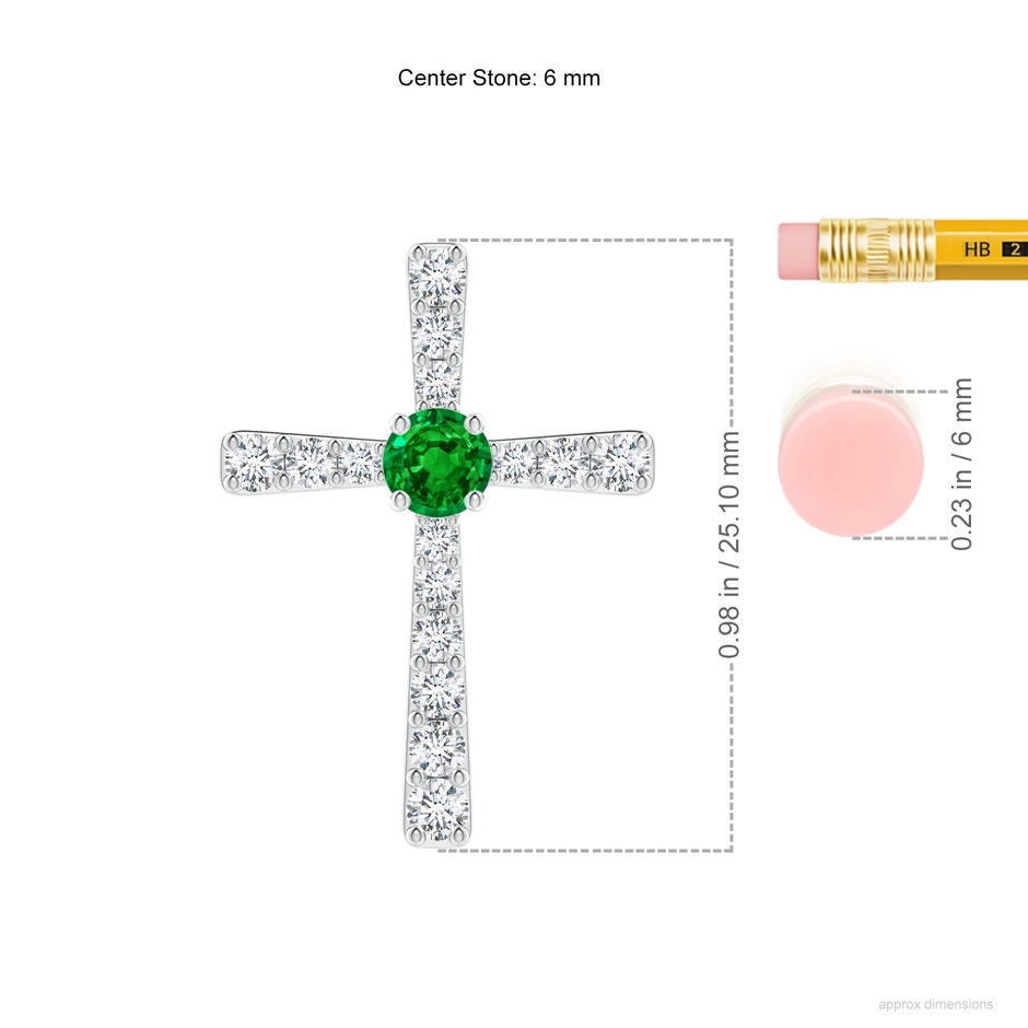 6mm AAAA Emerald and Diamond Cross Pendant in P950 Platinum ruler