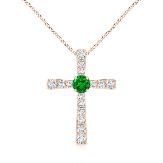 6mm AAAA Emerald and Diamond Cross Pendant in Rose Gold