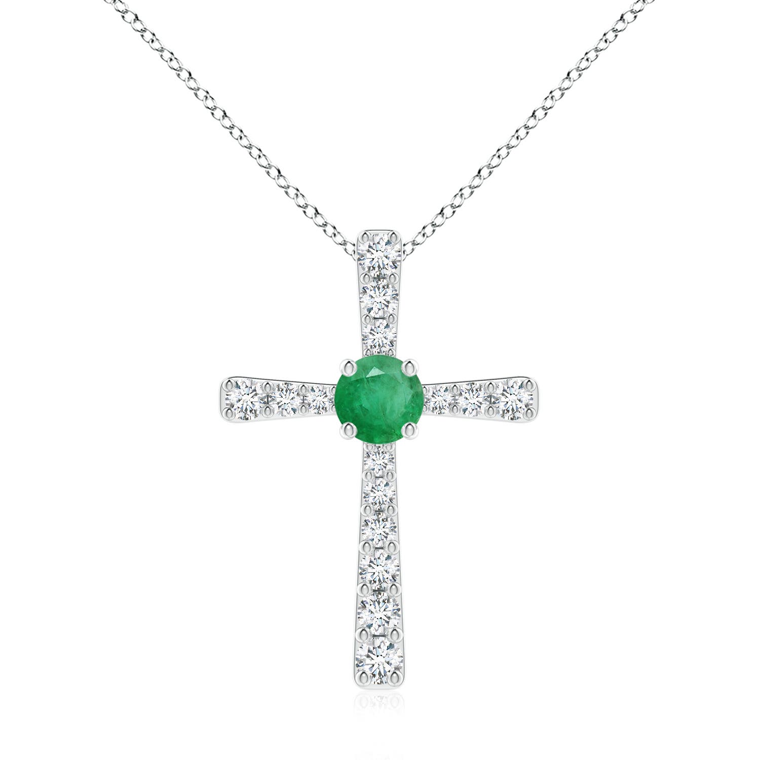 7mm A Emerald and Diamond Cross Pendant in P950 Platinum