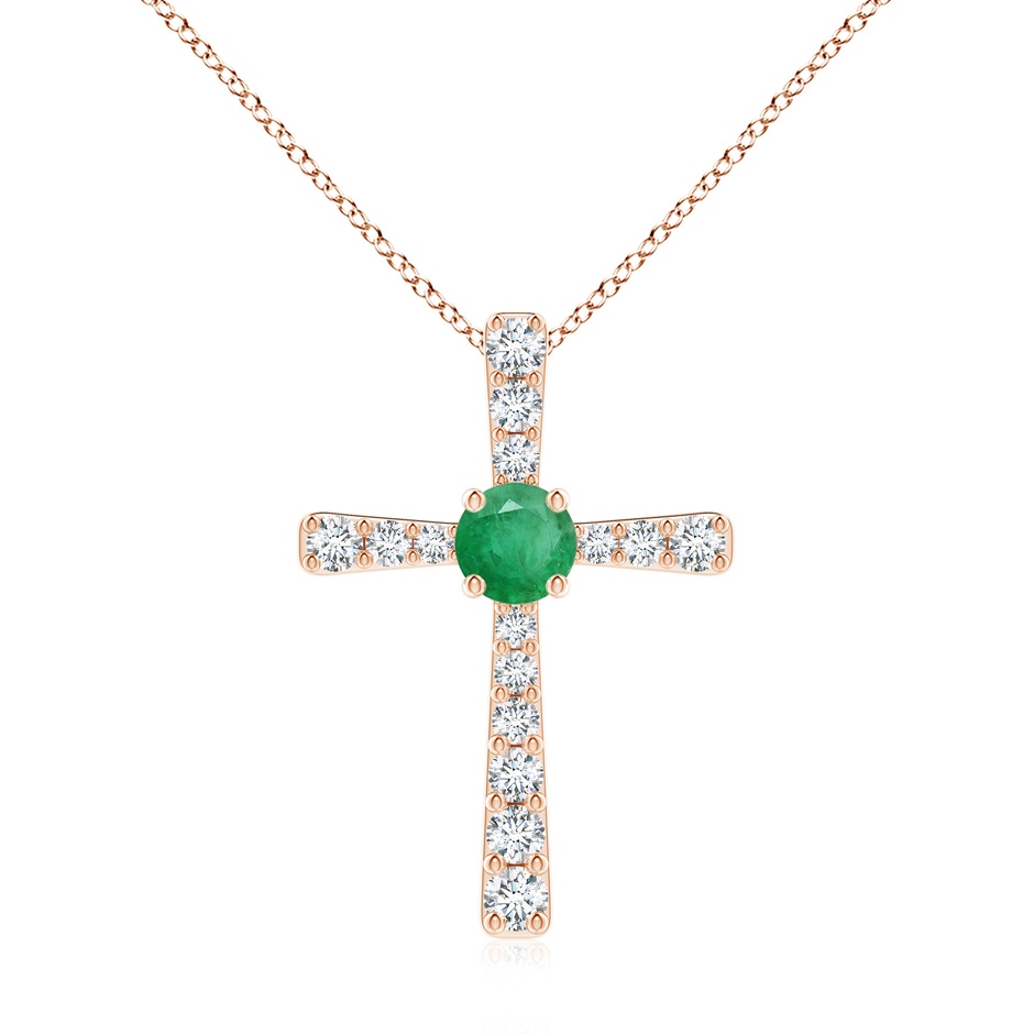 7mm A Emerald and Diamond Cross Pendant in Rose Gold 
