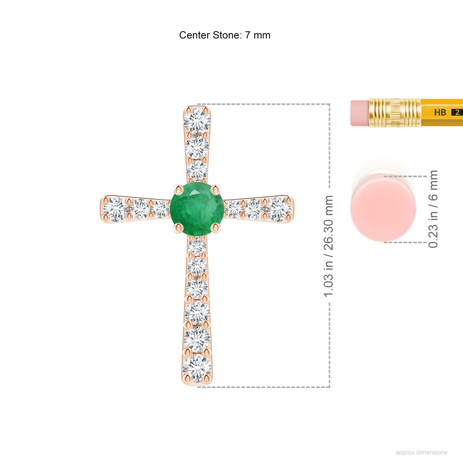 7mm A Emerald and Diamond Cross Pendant in Rose Gold ruler