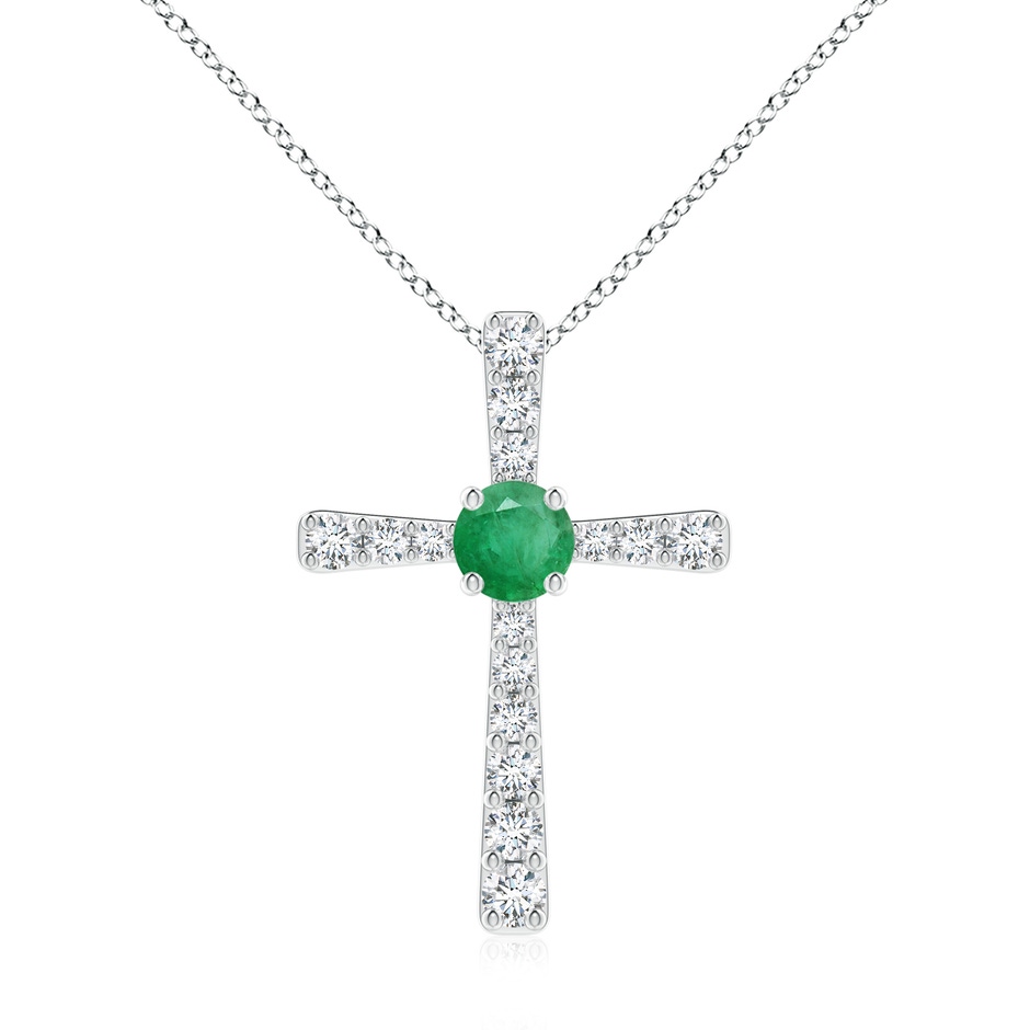 7mm A Emerald and Diamond Cross Pendant in White Gold 
