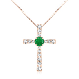 7mm AA Emerald and Diamond Cross Pendant in 18K Rose Gold