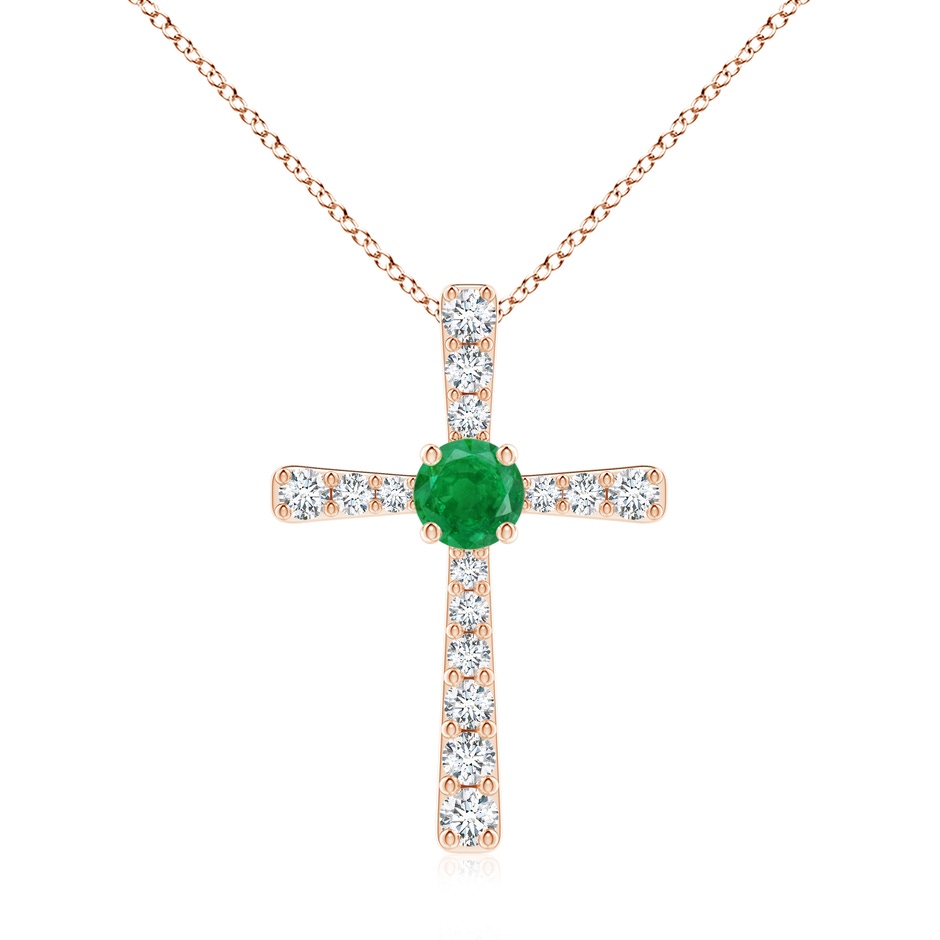 7mm AA Emerald and Diamond Cross Pendant in 18K Rose Gold 