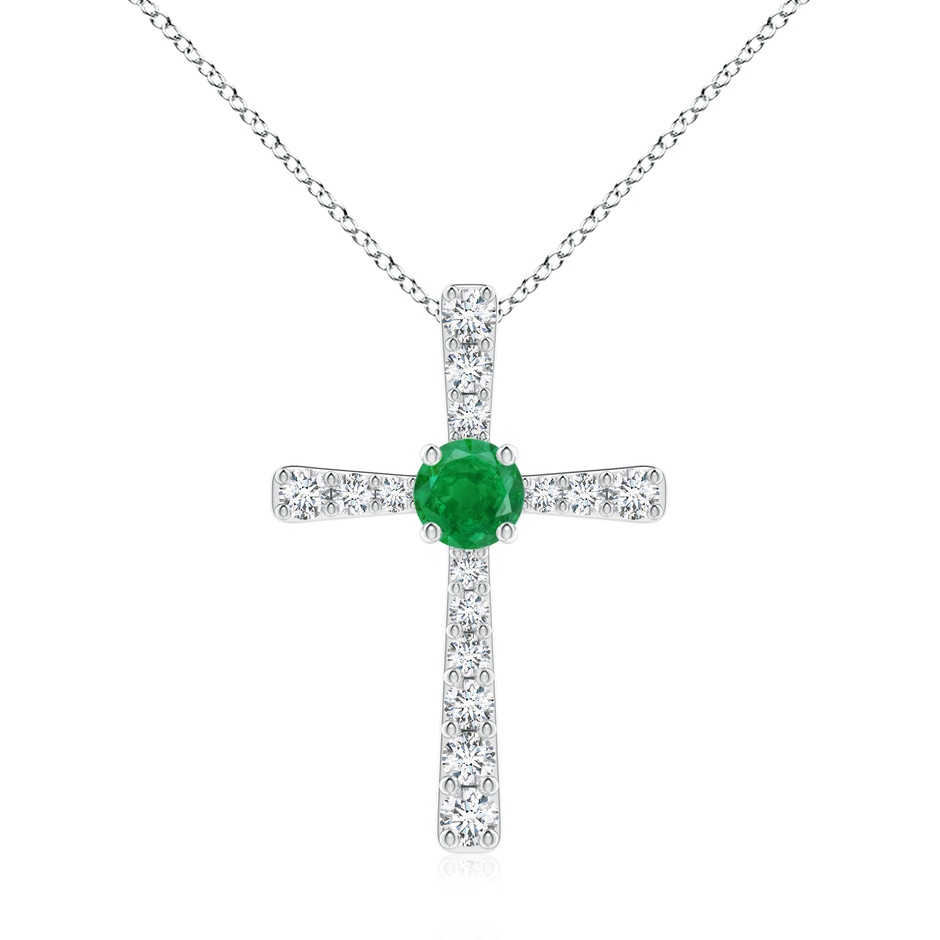 7mm AA Emerald and Diamond Cross Pendant in P950 Platinum 