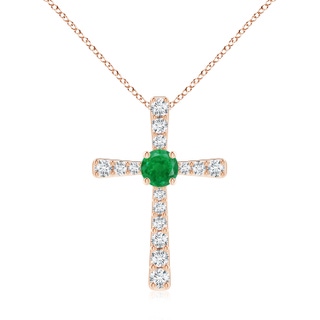 7mm AA Emerald and Diamond Cross Pendant in Rose Gold