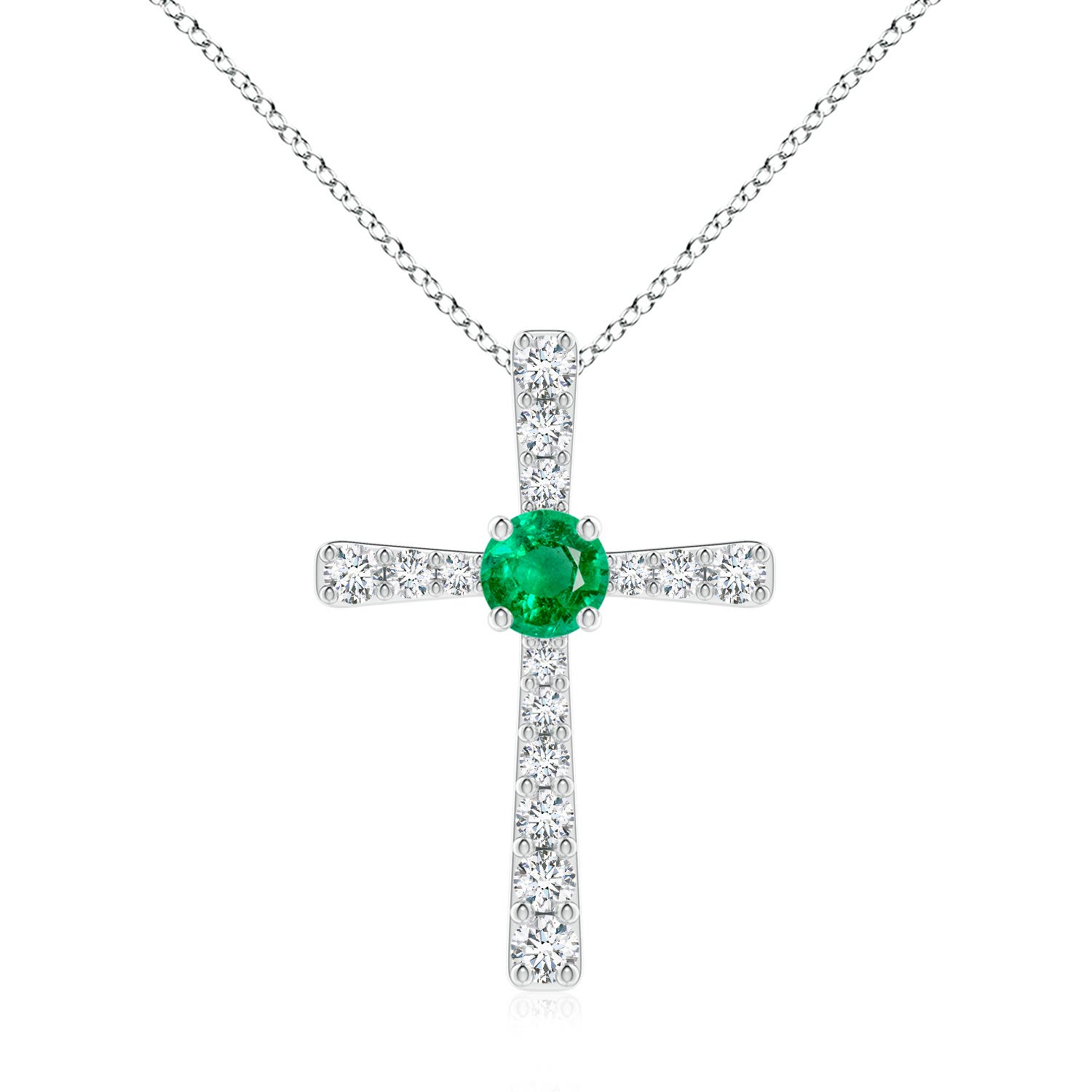 7mm AAA Emerald and Diamond Cross Pendant in P950 Platinum