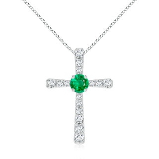 7mm AAA Emerald and Diamond Cross Pendant in P950 Platinum