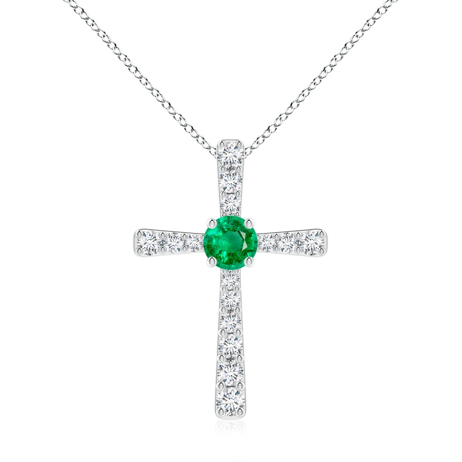 7mm AAA Emerald and Diamond Cross Pendant in White Gold 