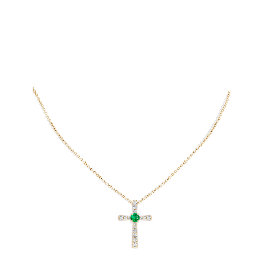 7mm AAA Emerald and Diamond Cross Pendant in Yellow Gold pen