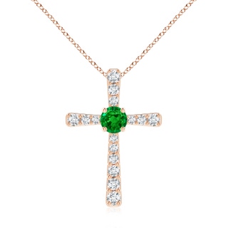 7mm AAAA Emerald and Diamond Cross Pendant in 10K Rose Gold