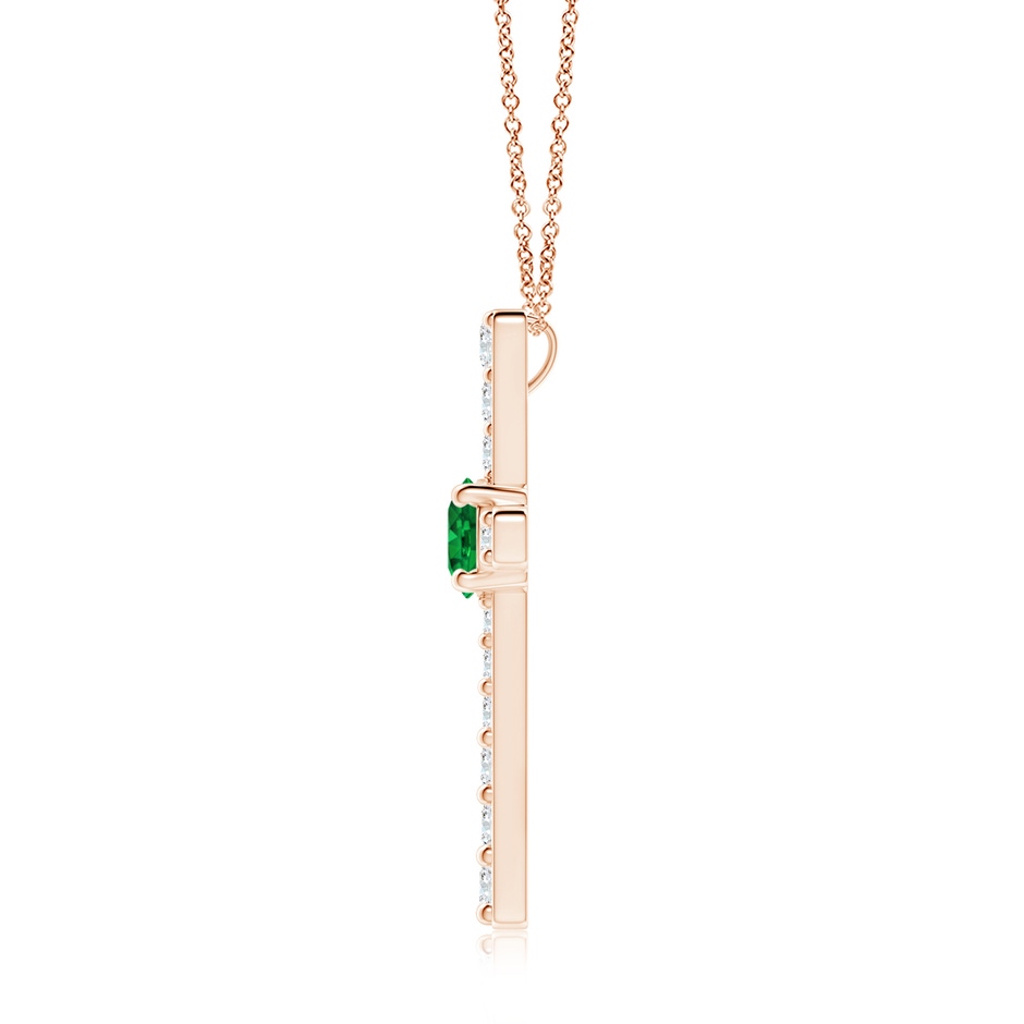 7mm AAAA Emerald and Diamond Cross Pendant in 18K Rose Gold side 199
