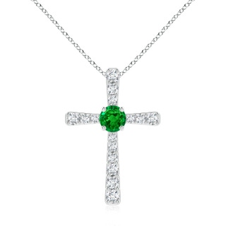 7mm AAAA Emerald and Diamond Cross Pendant in P950 Platinum