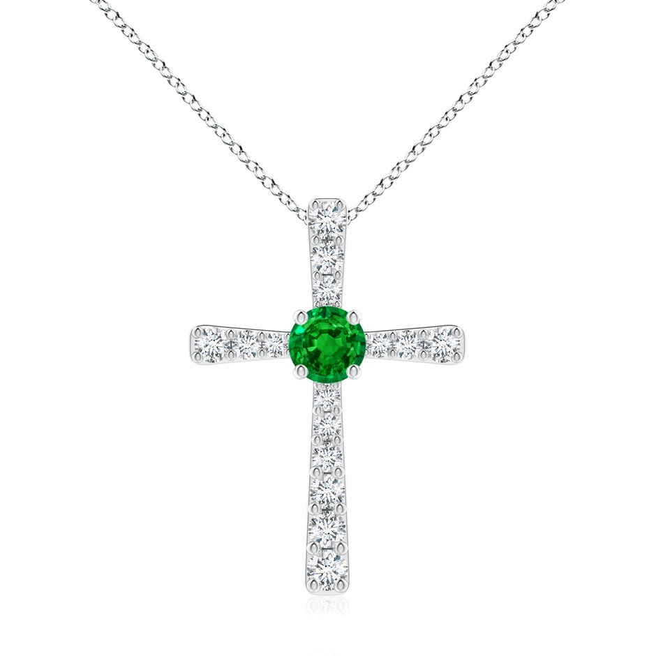 7mm AAAA Emerald and Diamond Cross Pendant in P950 Platinum 
