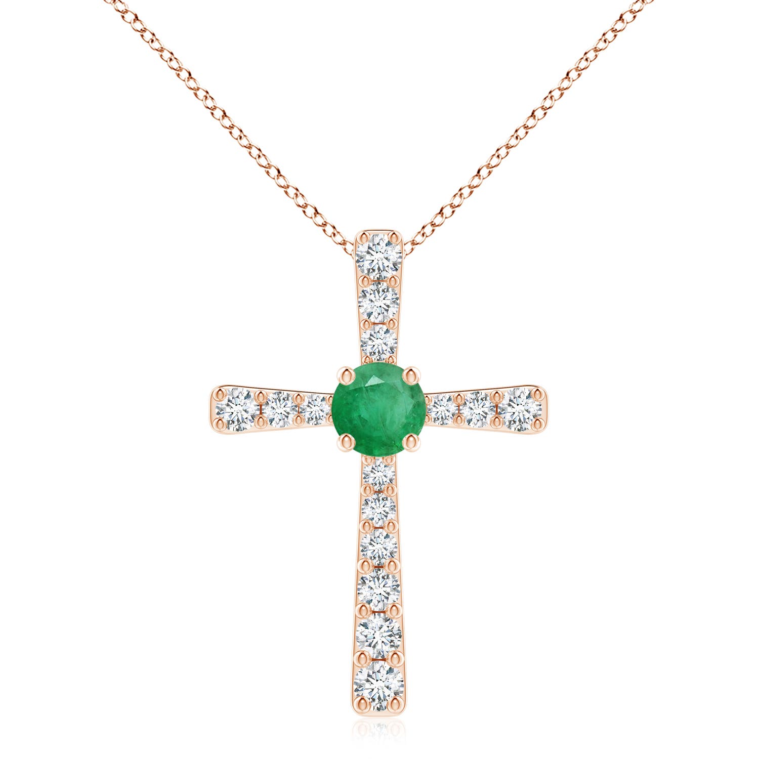 8mm A Emerald and Diamond Cross Pendant in Rose Gold
