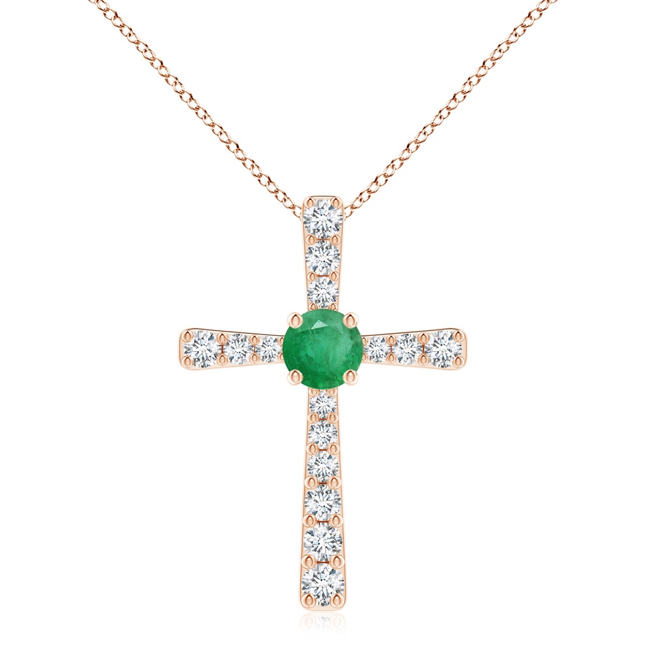 8mm A Emerald and Diamond Cross Pendant in Rose Gold 