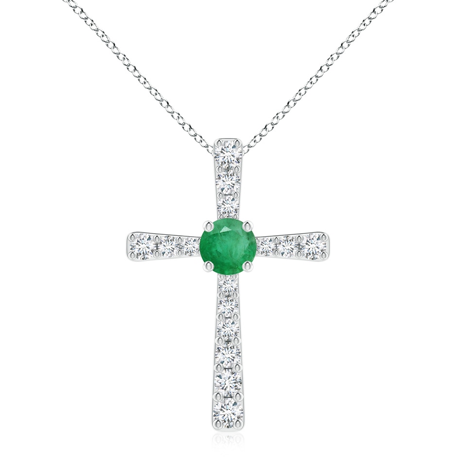 8mm A Emerald and Diamond Cross Pendant in White Gold 