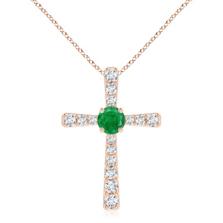 8mm AA Emerald and Diamond Cross Pendant in 18K Rose Gold