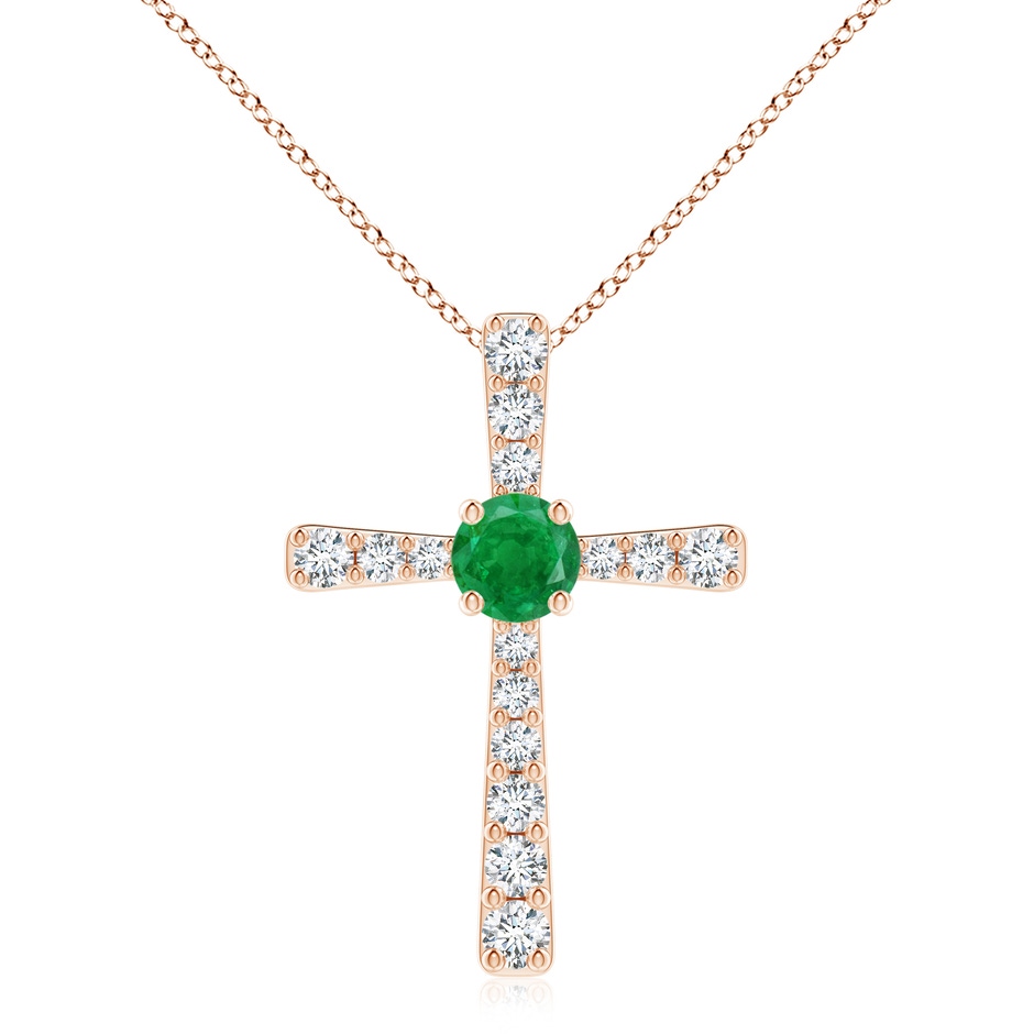 8mm AA Emerald and Diamond Cross Pendant in 18K Rose Gold 