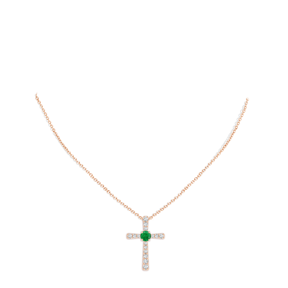 8mm AA Emerald and Diamond Cross Pendant in 18K Rose Gold pen