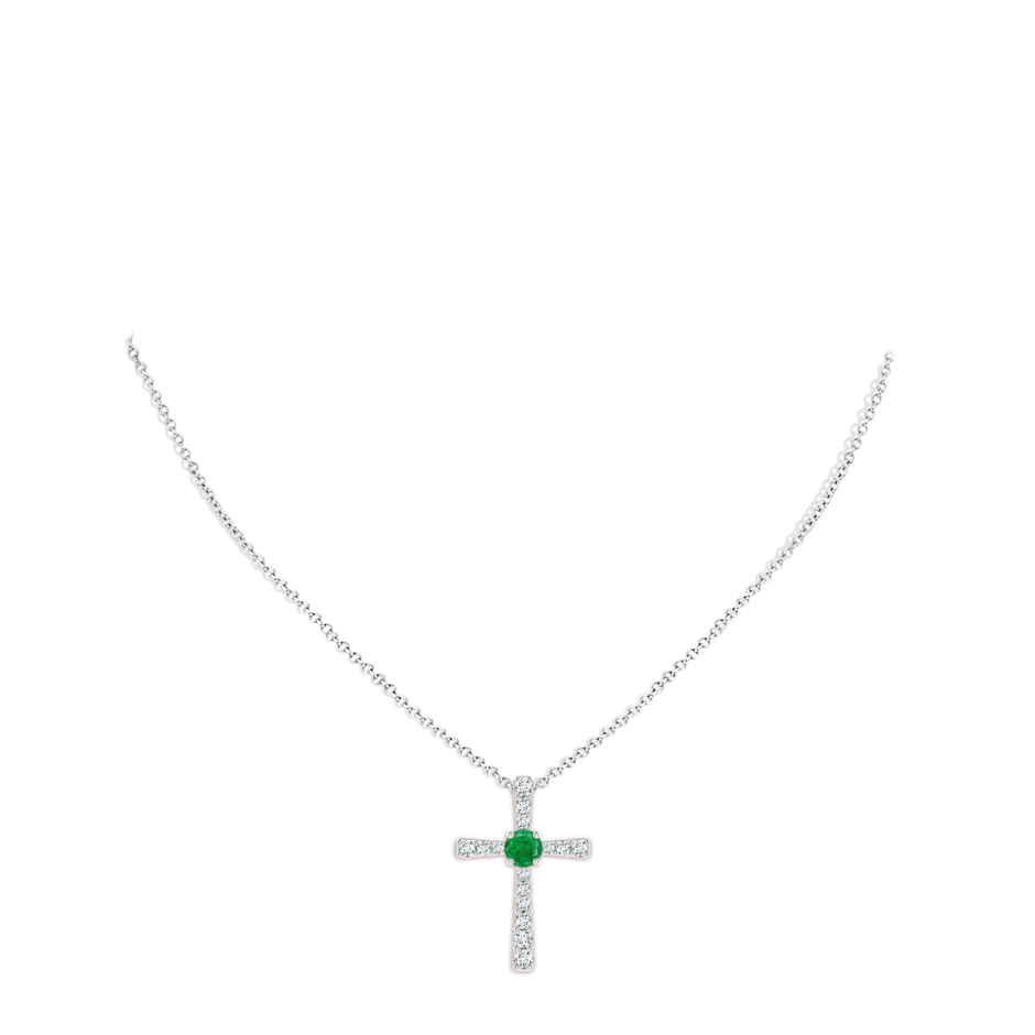 8mm AA Emerald and Diamond Cross Pendant in White Gold pen