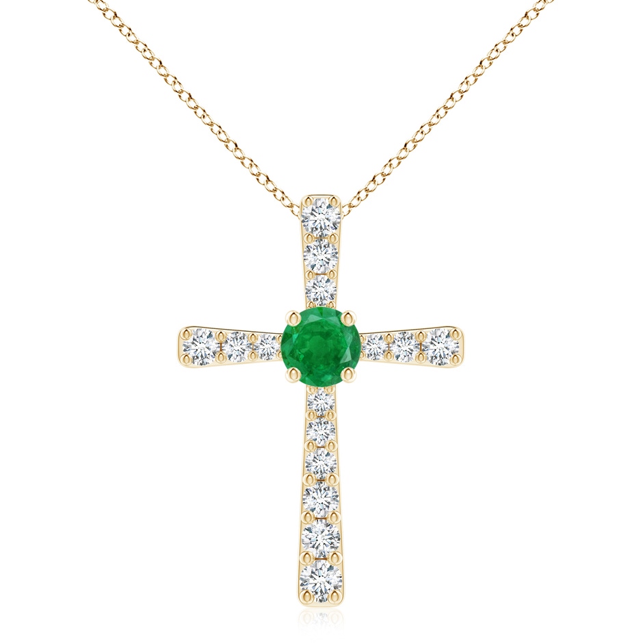8mm AA Emerald and Diamond Cross Pendant in Yellow Gold 