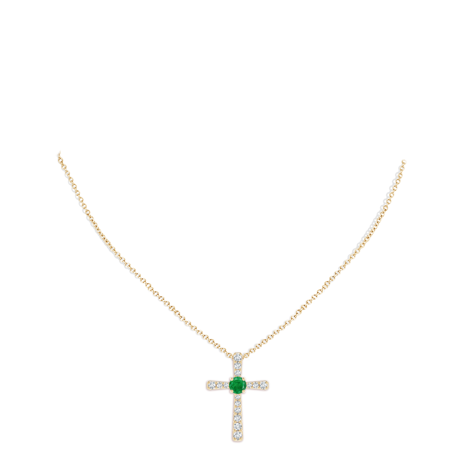 8mm AA Emerald and Diamond Cross Pendant in Yellow Gold pen