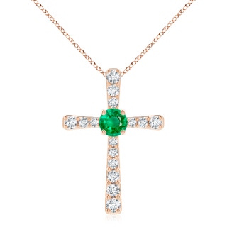 8mm AAA Emerald and Diamond Cross Pendant in 18K Rose Gold