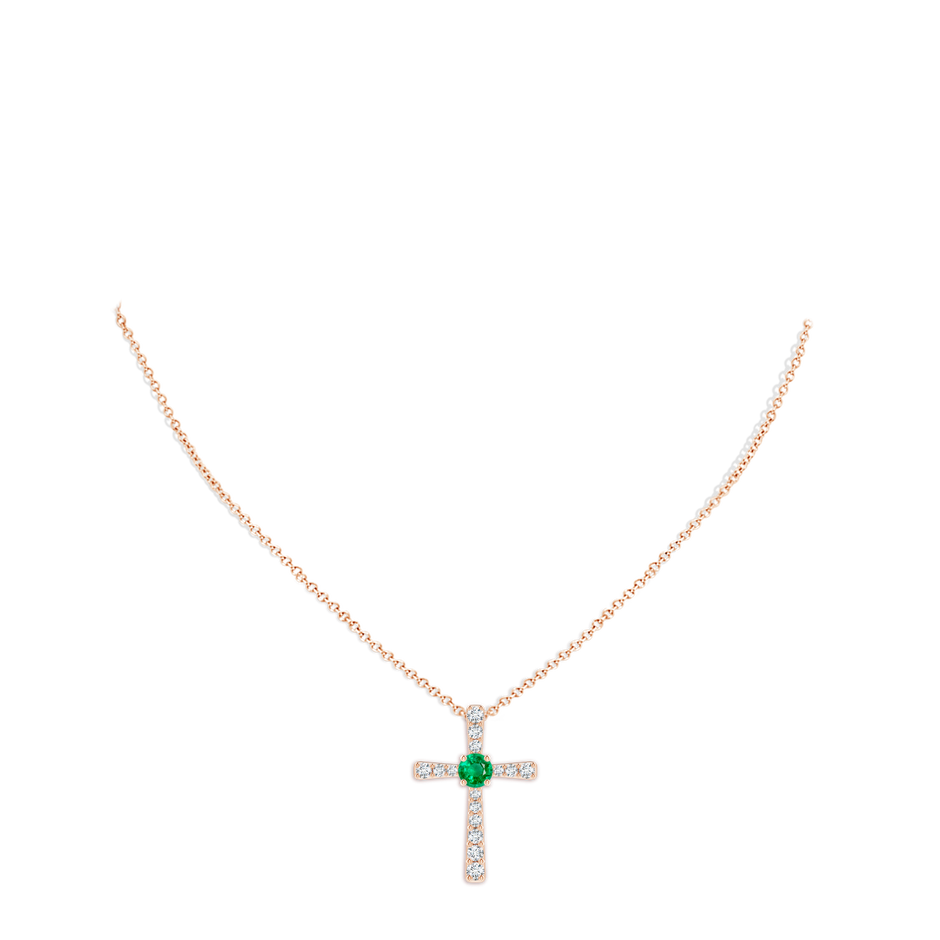 8mm AAA Emerald and Diamond Cross Pendant in 18K Rose Gold pen