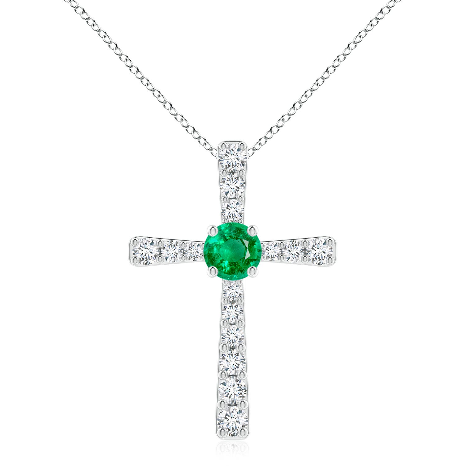 8mm AAA Emerald and Diamond Cross Pendant in P950 Platinum