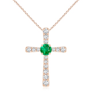 8mm AAA Emerald and Diamond Cross Pendant in Rose Gold