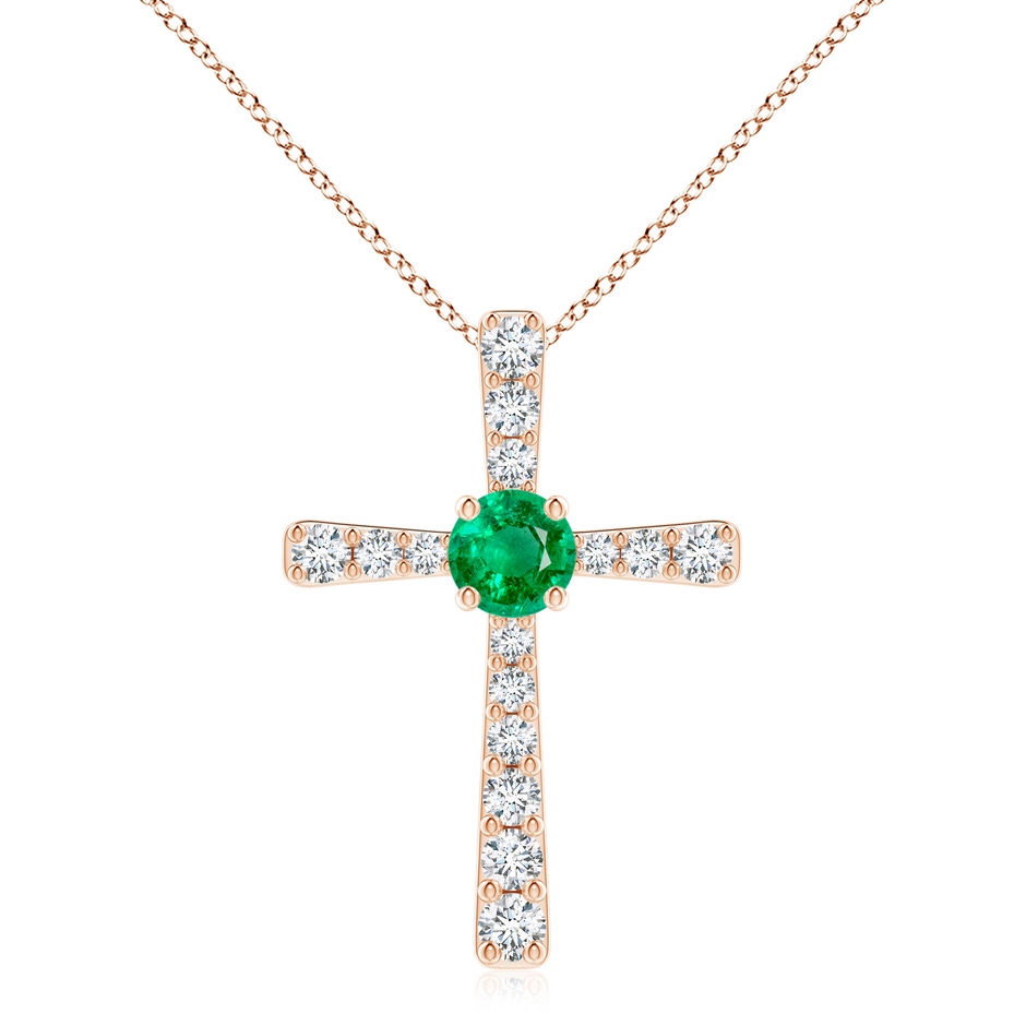 8mm AAA Emerald and Diamond Cross Pendant in Rose Gold 