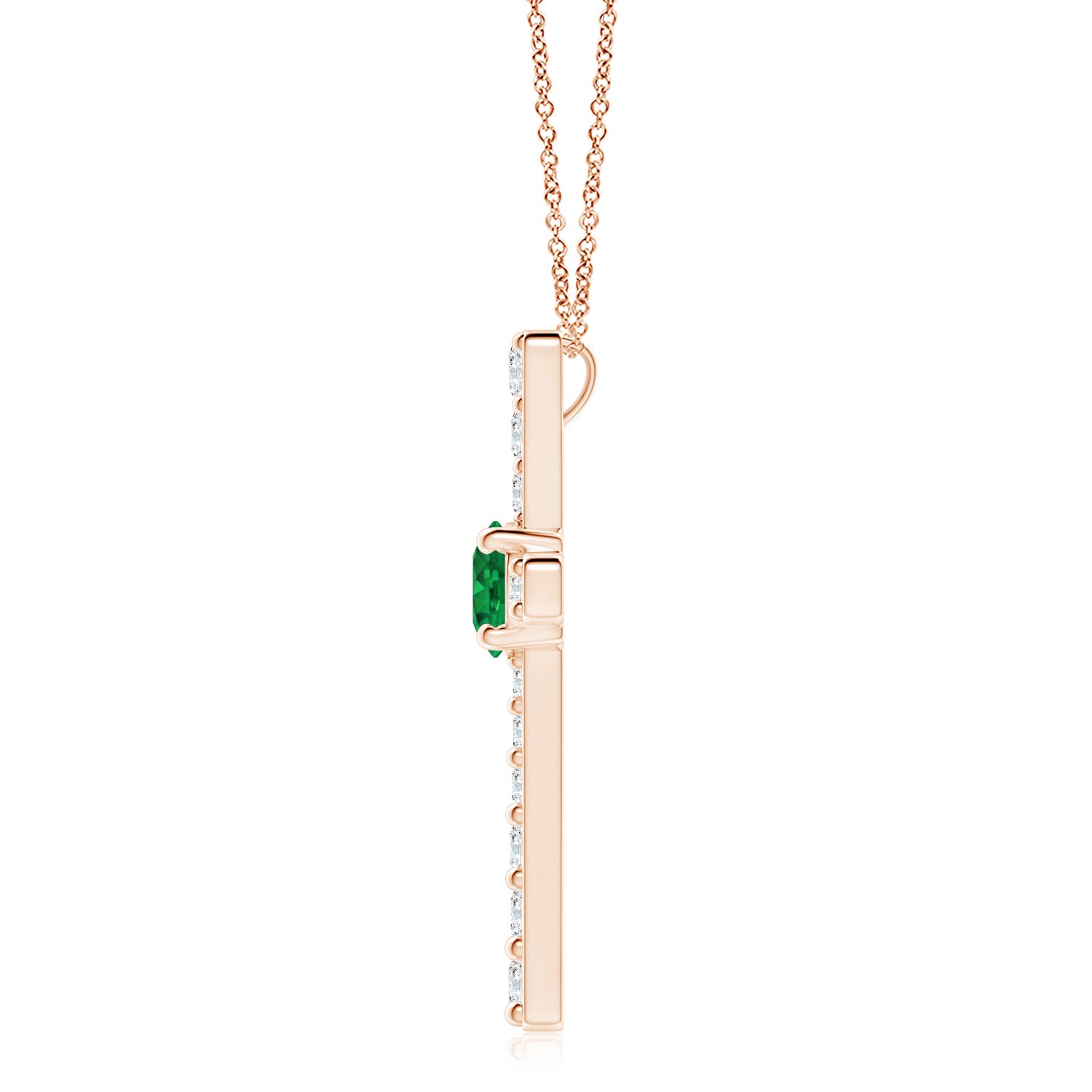 8mm AAA Emerald and Diamond Cross Pendant in Rose Gold