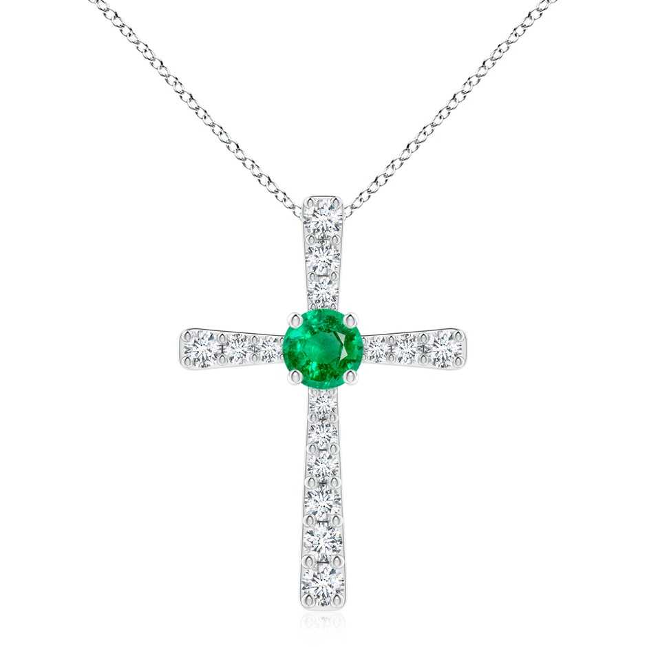 8mm AAA Emerald and Diamond Cross Pendant in White Gold 