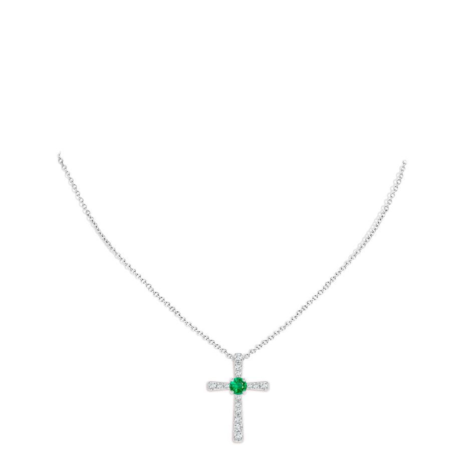 8mm AAA Emerald and Diamond Cross Pendant in White Gold pen