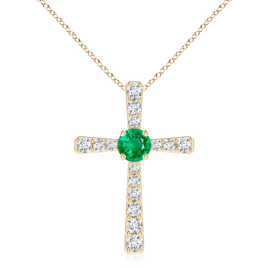 8mm AAA Emerald and Diamond Cross Pendant in Yellow Gold 