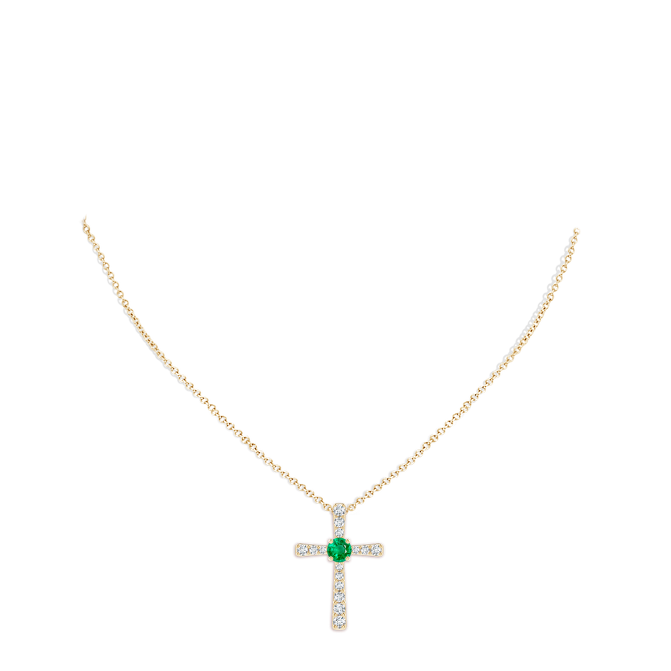 8mm AAA Emerald and Diamond Cross Pendant in Yellow Gold pen