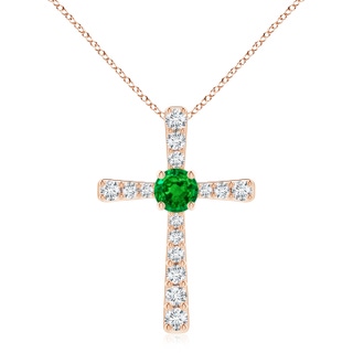 8mm AAAA Emerald and Diamond Cross Pendant in Rose Gold